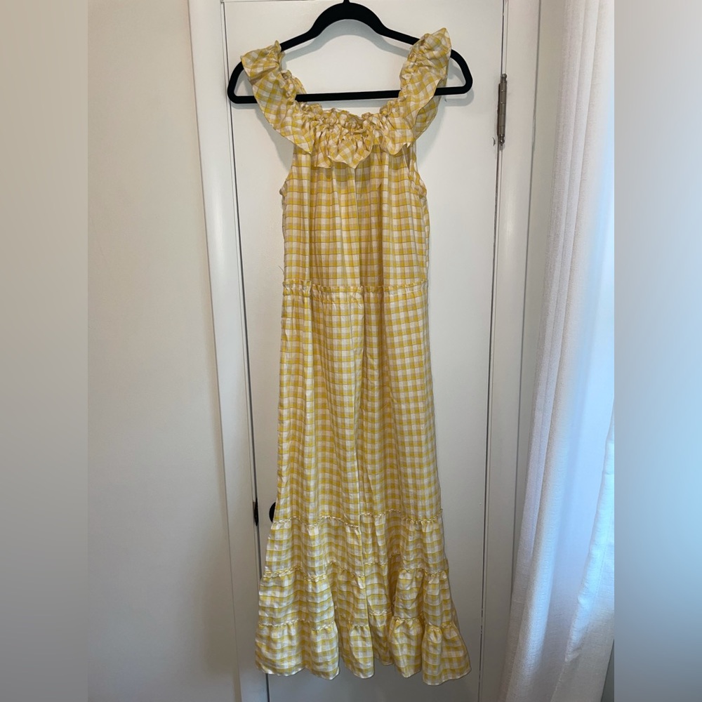 Max Studio Off The Shoulder Yellow/White Ruffle Check Dress